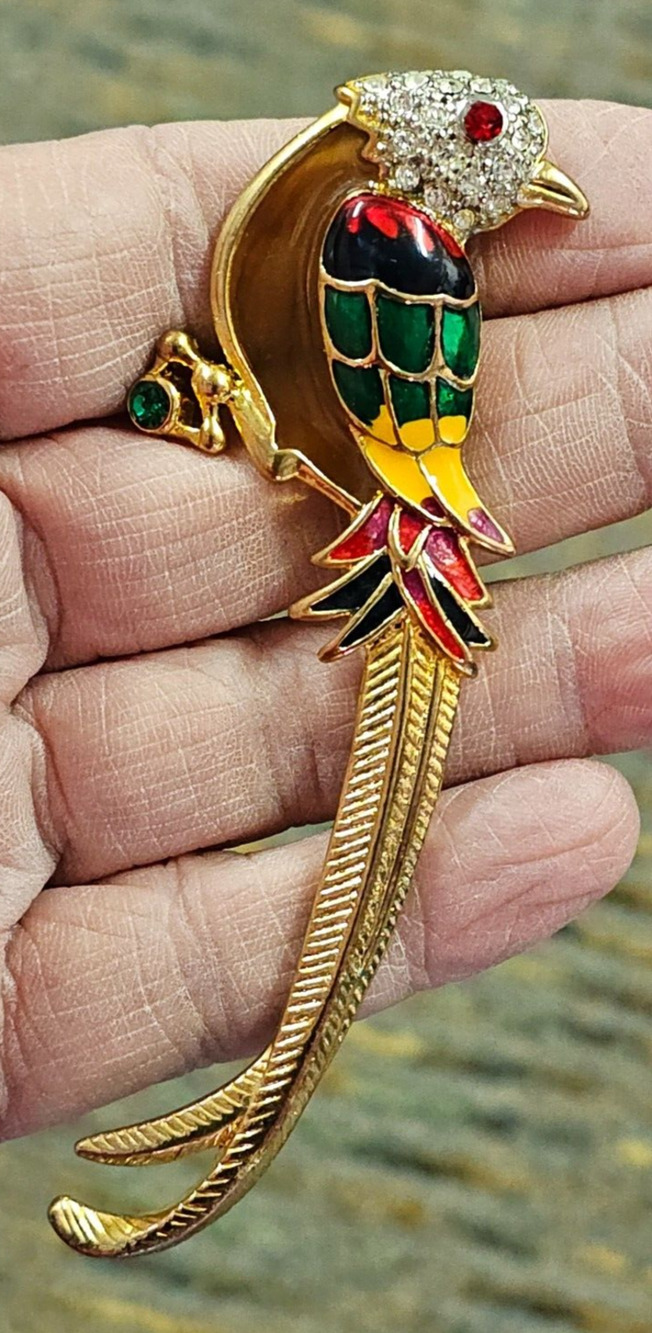 Premier Designs Jelly Belly Fanciful Bird Parrot Vintage Figural Brooch 3 1/2"